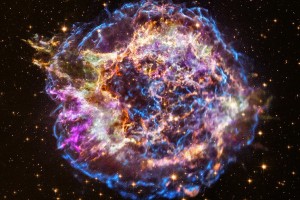 Supernova remnant Cassiopeia A. When stars of sufficient size die, they explode, blowing out the elements they have created, including hydrogen and oxygen. The constituents of water.
Photo courtesy of: NASA