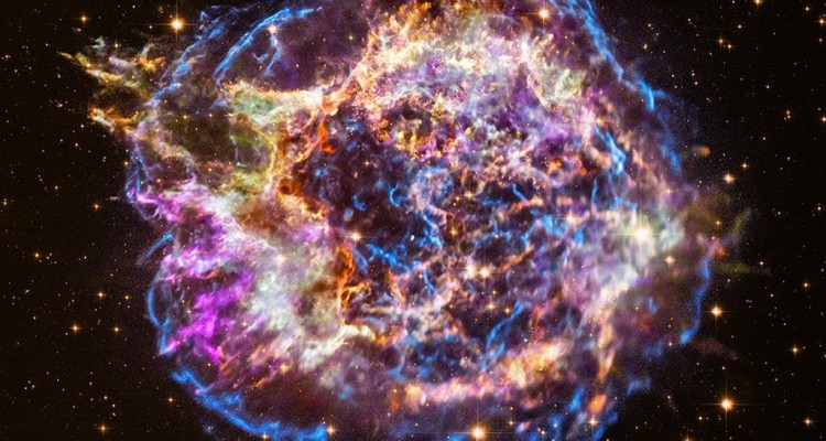 Supernova remnant Cassiopeia A. When stars of sufficient size die, they explode, blowing out the elements they have created, including hydrogen and oxygen. The constituents of water.
Photo courtesy of: NASA